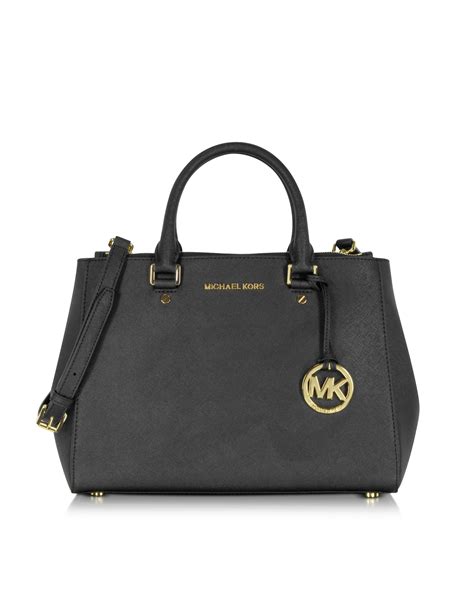 michael kors sutton medium satchel black|Michael Kors manhattan contrast trim.